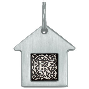 Vintage Monogram R Art nouveau ID-bricka Husdjur