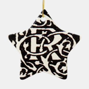 Vintage Monogram R Art nouveau Julgransprydnad Keramik