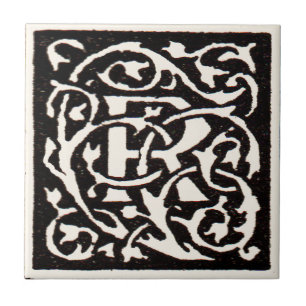 Vintage Monogram R Art nouveau Kakelplatta