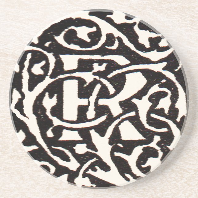 Vintage Monogram R Art nouveau Underlägg Sandsten (Framsidan)