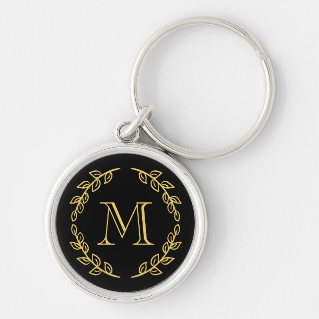 Vintage Monogram Rund Silverfärgad Nyckelring (Framsidan)
