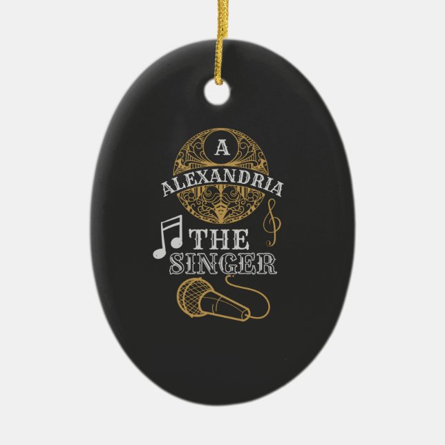 Vintage Monogram sångmusikmikrofon Julgransprydnad Keramik (Framsidan)