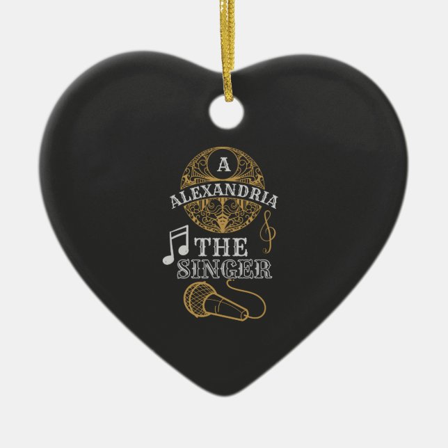 Vintage Monogram sångmusikmikrofon Julgransprydnad Keramik (Framsidan)