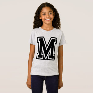 Vintage Monogram Svart Högskoleinitial M T Shirt