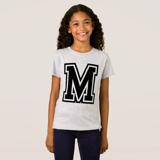 Vintage Monogram Svart Högskoleinitial M T Shirt (Hel framsida)