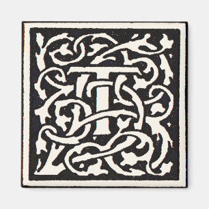 Vintage Monogram T Art Nouveau Bokstav Magnet