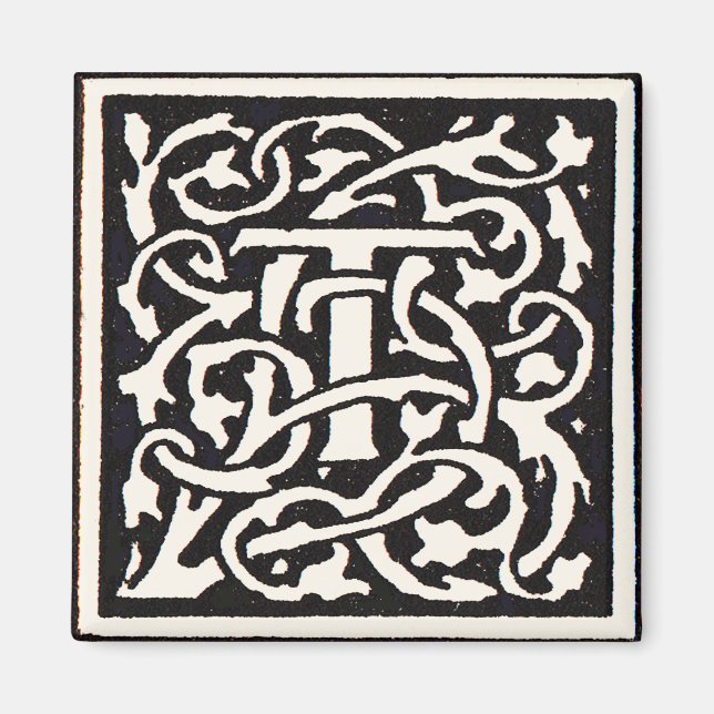 Vintage Monogram T Art Nouveau Bokstav Magnet (Framsidan)