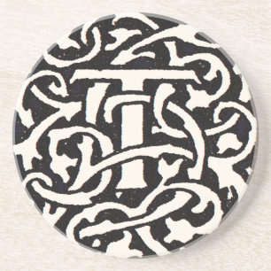Vintage Monogram T Art Nouveau Bokstav Underlägg