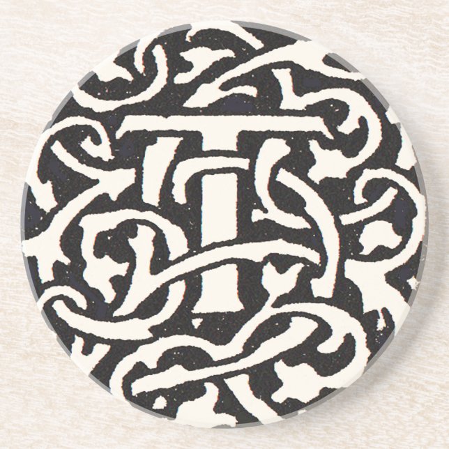 Vintage Monogram T Art Nouveau Bokstav Underlägg (Framsidan)