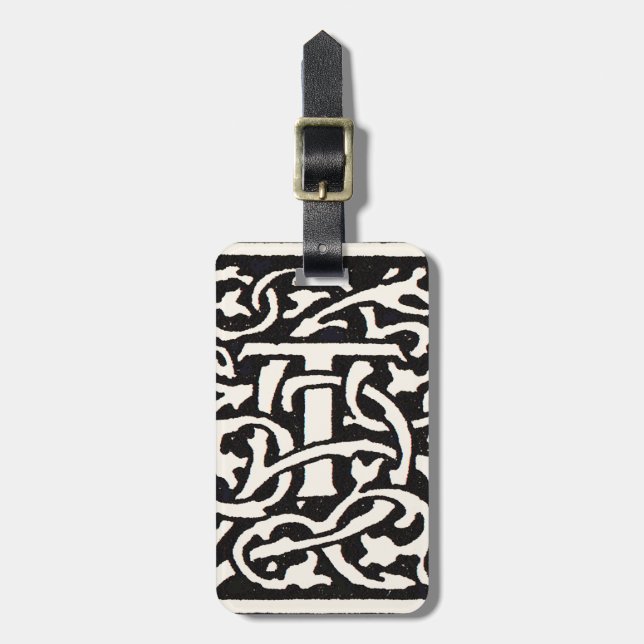 Vintage Monogram T Art nouveau Brev Bagagebricka (Vertikal Framsida)