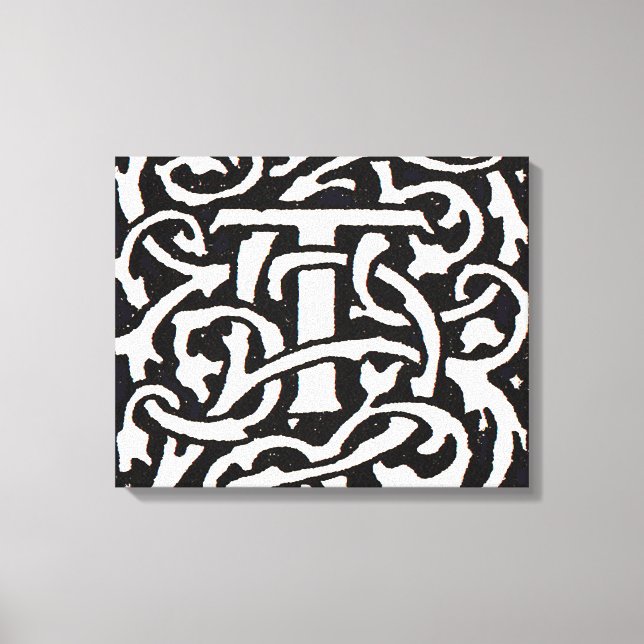 Vintage Monogram T Art nouveau Brev Canvastryck (Framsida)