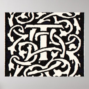Vintage Monogram T Art nouveau Brev Poster