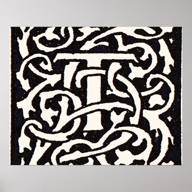 Vintage Monogram T Art nouveau Brev Poster (Framsidan)