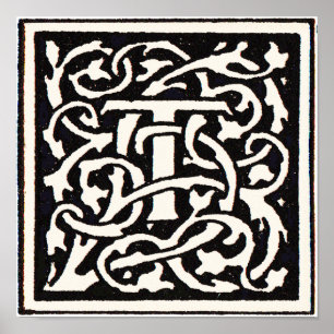 Vintage Monogram T Art nouveau Brev Poster
