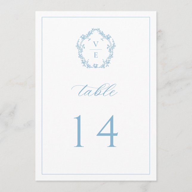 Vintage Monogram Vapensköld Light Blue Bordsnummer (Framsida)