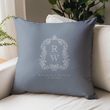 Vintage Monogram Vapensköld Namn Dusty Blue Bröllo