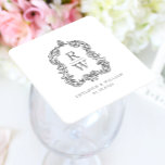 Vintage Monogram Vapensköld Vit kol Grått Bröllop Underlägg Papper Kvadrat<br><div class="desc">Den här eleganten har en ornerad,  snabbt vintage-inspirerad vapensköld av acanthus löv som ramar in två monogram initialer i ett öppet serif-teckensnitt,  staplas lodrätt och separeras med en tunn vågrät. Lägg till parets datum namn och bröllop nedan. Utformningen och texten är i kol-grått på vit bakgrund.</div>