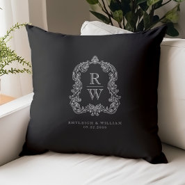 Vintage Monogramm stämpel namn Svart Vit Bröllop Kudde