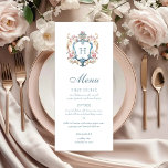 Vintage Monogrammed Blommigt Vapensköld Bröllop Meny<br><div class="desc">Den här elegant Vintagen Monogrammed Blommigt Vapensköld Bröllop Menu är perfekt för din bröllopsmottagning. Den har en vacker, blomstrande, romantisk, vintage blommigt vapensköld med bruden och brudgummens gift förra början i dammig blått. Det är lika unikt som ett par och kommer att se häpnadsväckande ut i ställe vid mottagningen. Den...</div>