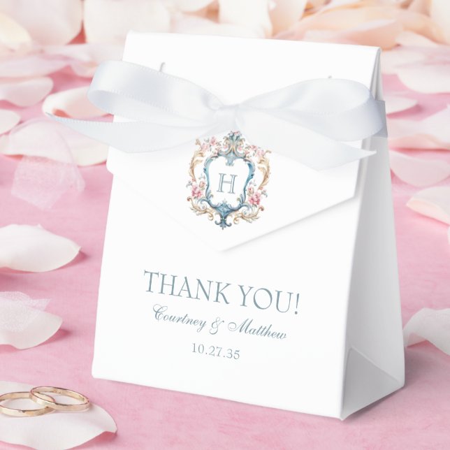 Vintage Monogrammed Blommigt Vapensköld Bröllop Ta Presentaskar (Bröllop)