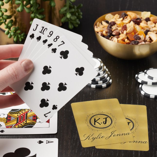 Vintage Monogrammed Chic Guld och svart Casinokort (På plats)