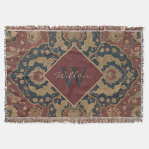 Vintage Monogrammed Oriental Persian Red Mönster Filt