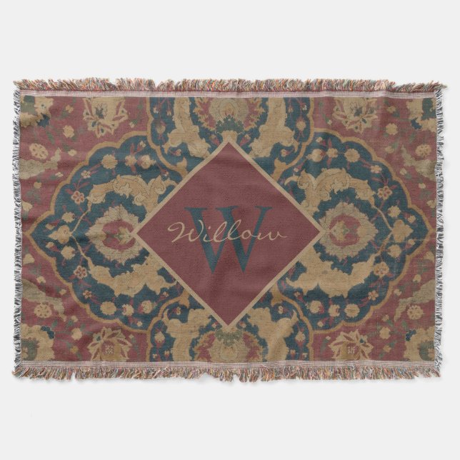 Vintage Monogrammed Oriental Persian Red Mönster Filt (Framsidan)