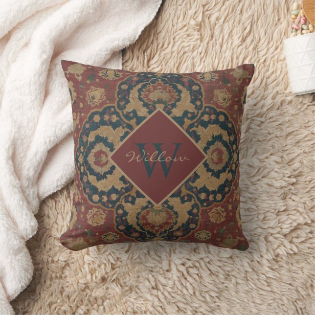 Vintage Monogrammed Oriental Persian Red Mönster Kudde (Filt)