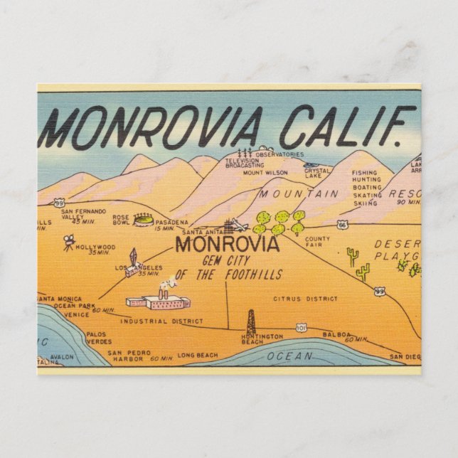 Vintage Monrovia California Vykort (Framsida)