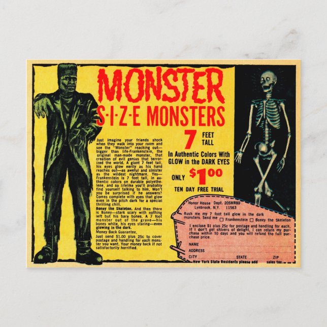Vintage Monster-annonsering Vykort (Framsida)