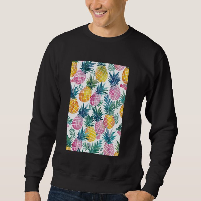 Vintage Mönster Art Ananassfrukter Lång Ärmad Tröja (Framsida)
