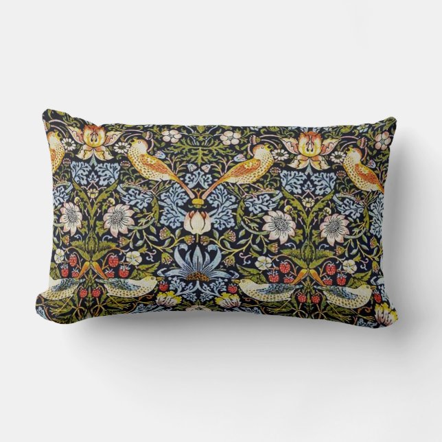 Vintage Mönster Birds Fruit Blue Grönt Red Lumbarkudde (Framsida)