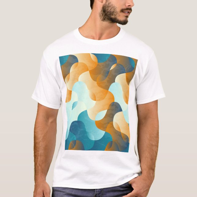Vintage, mönster, blått och brunt. t shirt (Framsida)