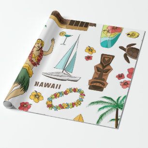 Vintage mönster för hawaiiska ikoner och symboler Presentpapper