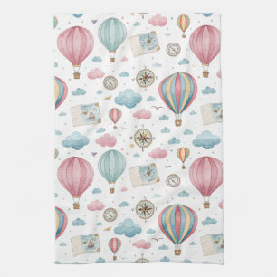 Vintage Mönster för Varm Luft Ballong (1) Kökshandduk