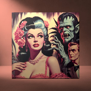 Vintage Monster Horror Girl Kakelplatta