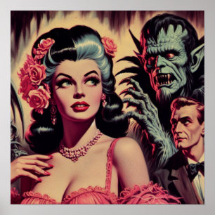 Vintage Monster Horror Girl Poster