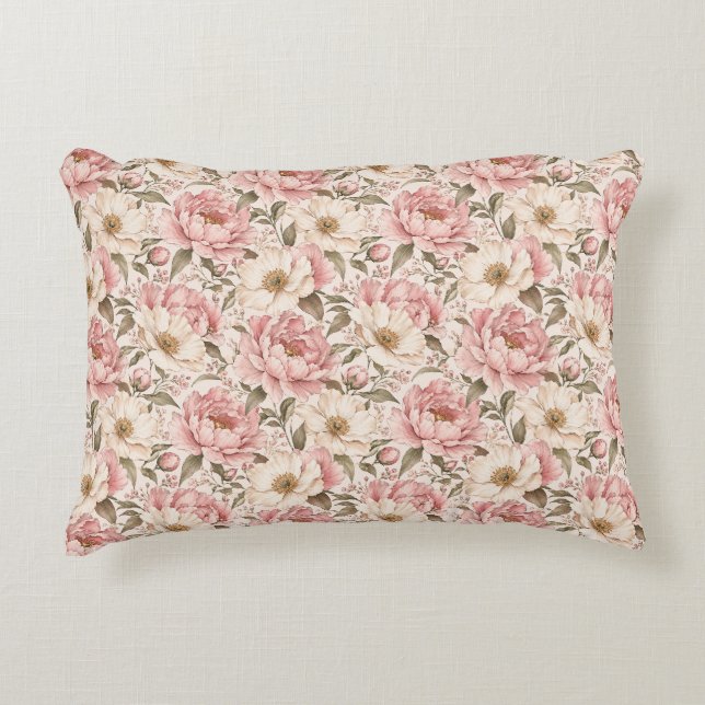 Vintage Mönster med Blommande Peonior Prydnadskudde (Framsidan)