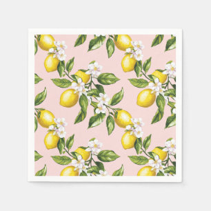 Vintage Mönster med Citron & Blom på Rosa (2) Pappersservett