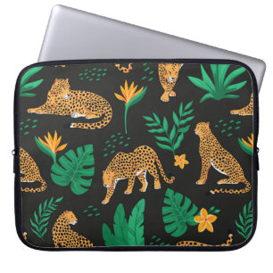 Vintage mönster med leoparder och tropiska löv laptop fodral