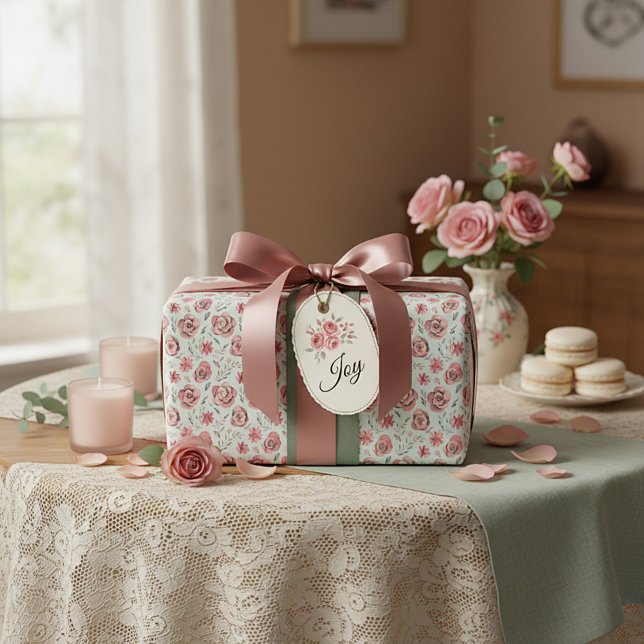 Vintage mönster med rosa rosor presentpapper (Skapare uppladdad)