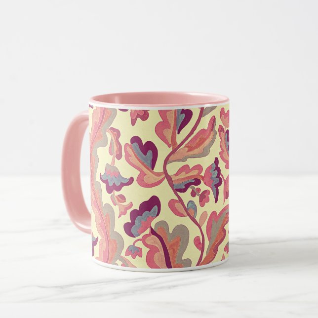 Vintage Mönster Rosa Peach Retro Stil Mugg Kopp (Framsida vänster)