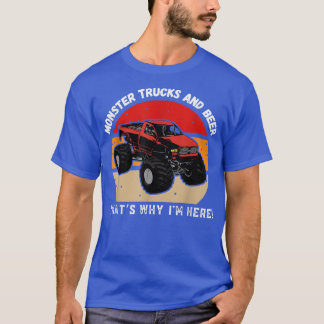 Vintage Monster Trucks And Beer Cool Retro Sunset T Shirt
