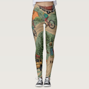 Vintage Mönster utomhus: Handel, cyklar Leggings