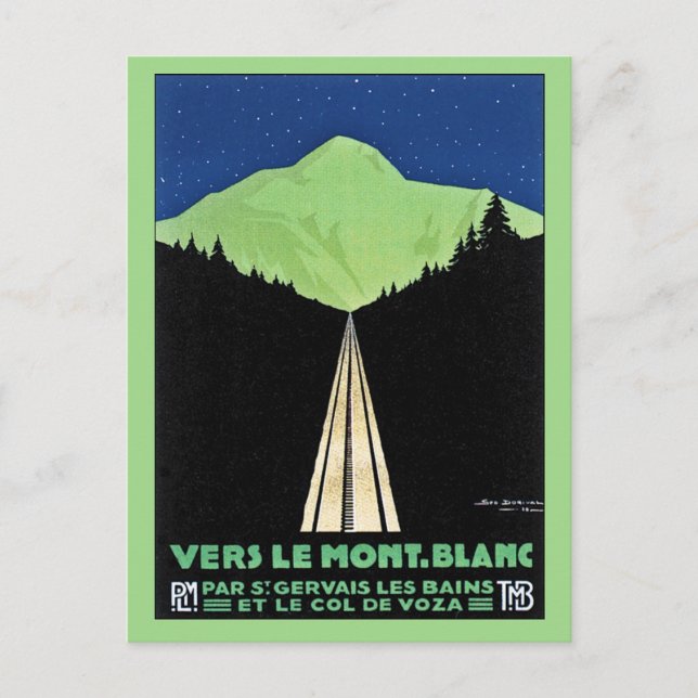 Vintage Mont Blanc Railroad Travel ad Vykort (Framsida)