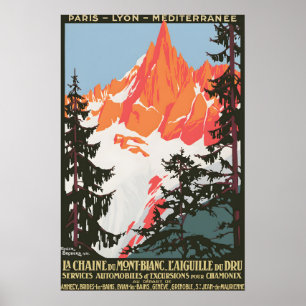 Vintage Mont Blanc Reseskylttryck, Chamonix Poster