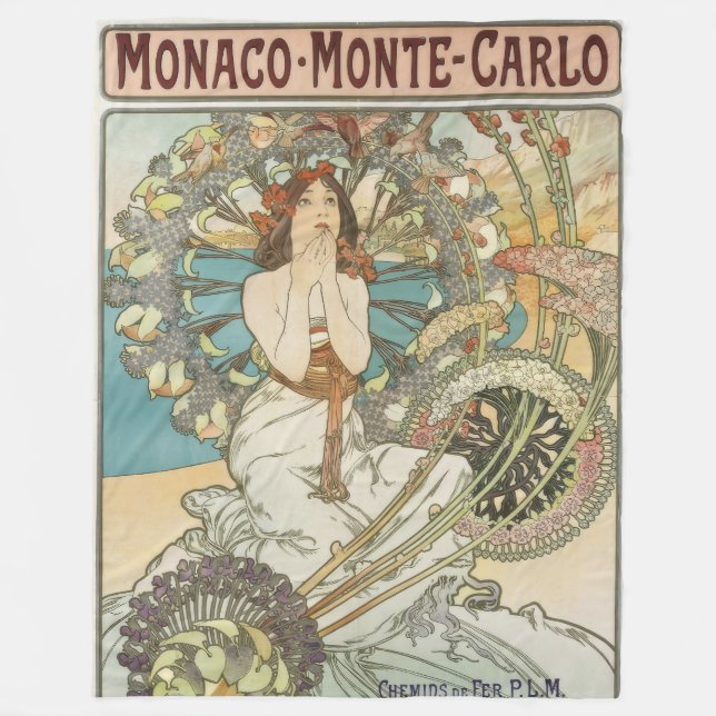 Vintage Mont-Carlo Poster av Alphonse Mucha Fleecefilt (Framsidan)
