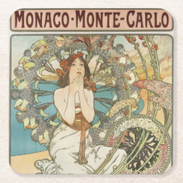 Vintage Mont-Carlo Poster av Alphonse Mucha Underlägg Papper Kvadrat