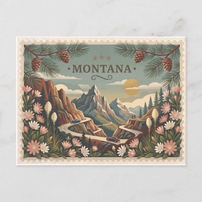 Vintage Montana Resematerial Konst Vykort (Framsida)