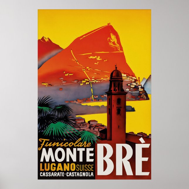 Vintage Monte Brè Lugano Schweiz Resa Affisch (Framsidan)